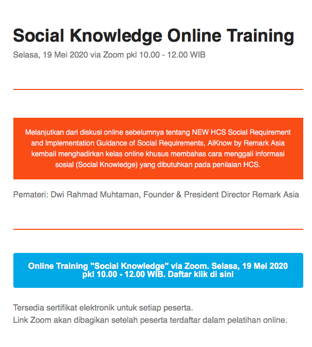 Social Knowledge Online Training untuk kebutuhan penilaian High Carbon Stock